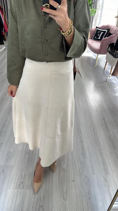 Midi Boy Bej Süet Etek