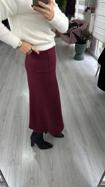 Midi Boy Bordo Triko Etek