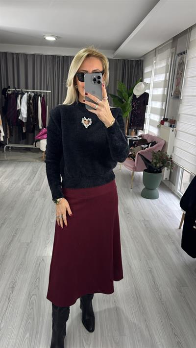 Midi Boy Bordo Triko Etek