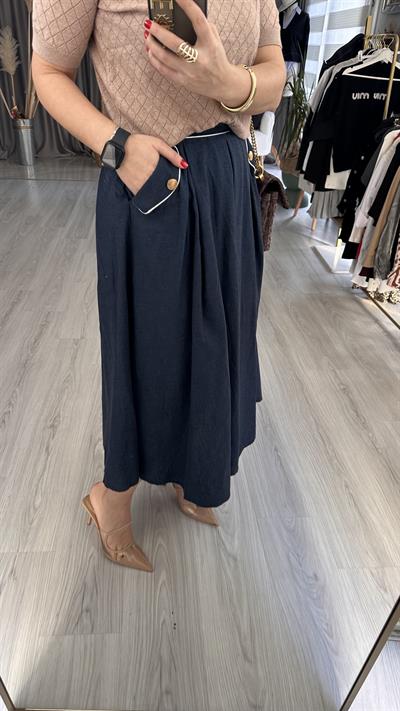 MİDİ BOY CEP DETAYLI LACİVERT ETEK