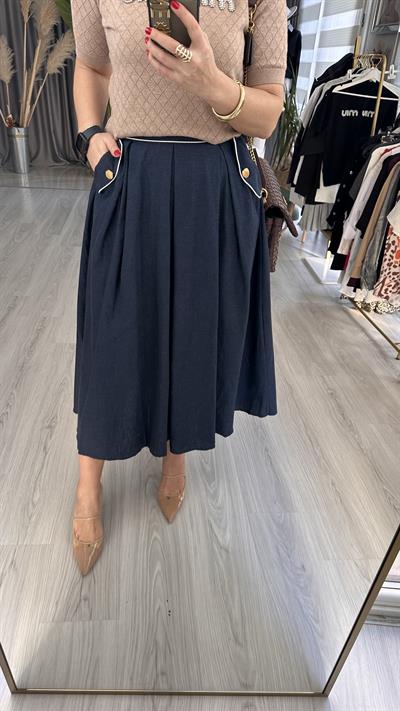 MİDİ BOY CEP DETAYLI LACİVERT ETEK