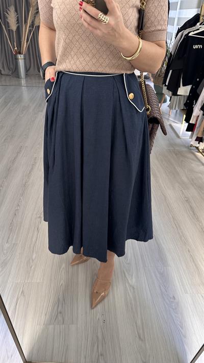 MİDİ BOY CEP DETAYLI LACİVERT ETEK