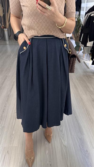 MİDİ BOY CEP DETAYLI LACİVERT ETEK