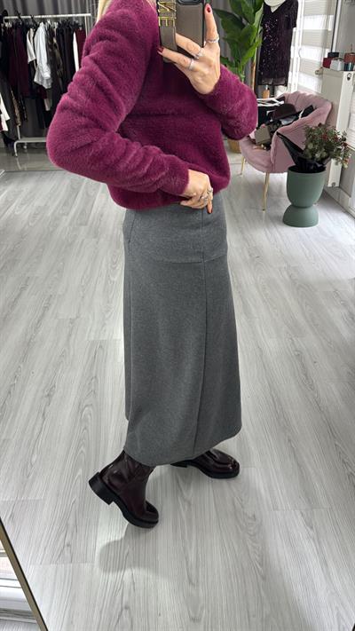 Midi Boy Gri Triko Etek