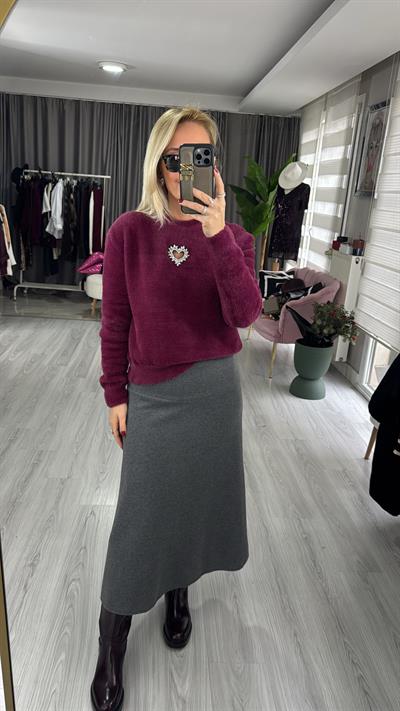 Midi Boy Gri Triko Etek