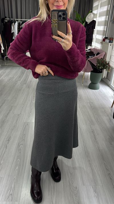 Midi Boy Gri Triko Etek