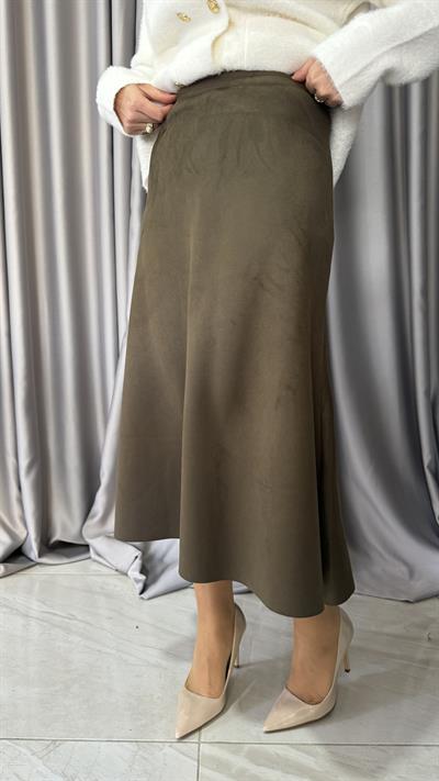 Midi Boy Haki Süet Etek