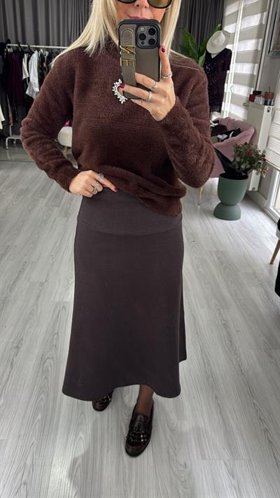 Midi Boy Kahverengi Triko Etek