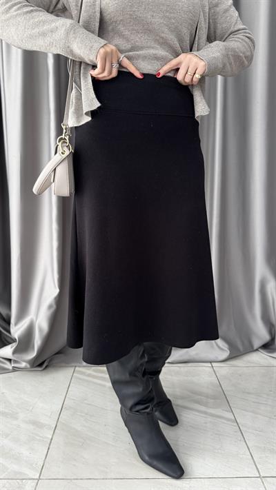 Midi Boy Siyah Dilvin Triko Etek