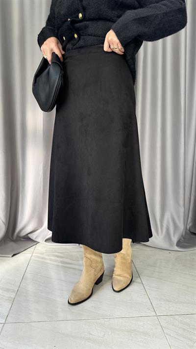 Midi Boy Siyah Süet Etek