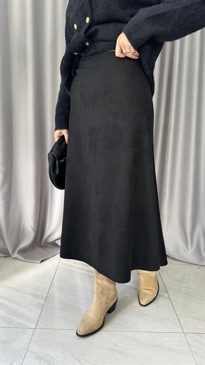 Midi Boy Siyah Süet Etek