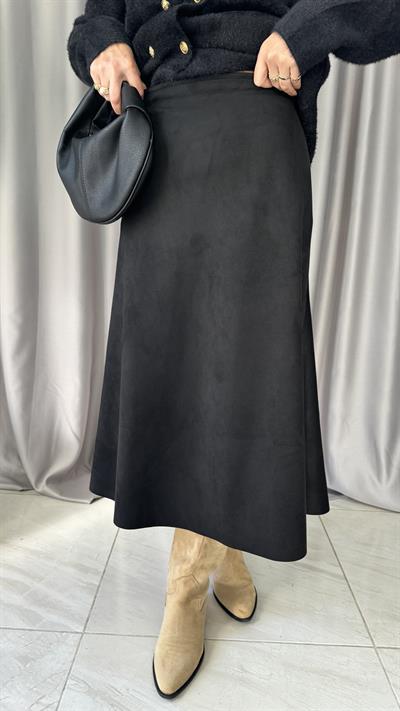 Midi Boy Siyah Süet Etek
