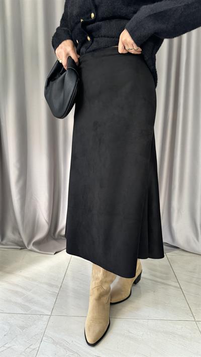 Midi Boy Siyah Süet Etek