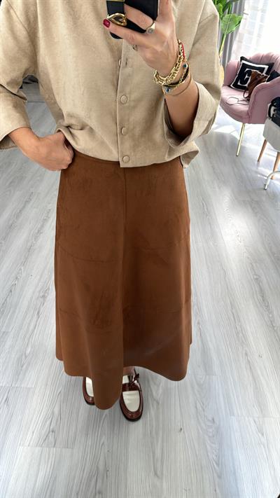 Midi Boy Taba Süet Etek