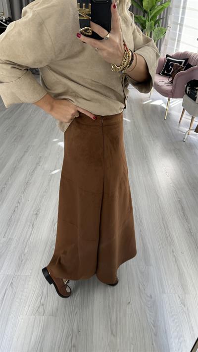 Midi Boy Taba Süet Etek