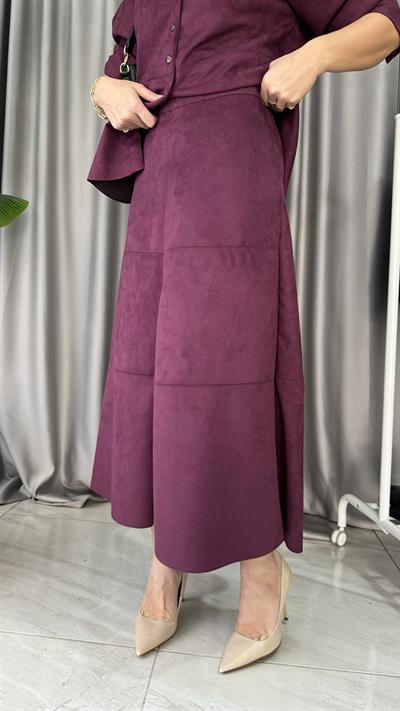 Midi Boy Vişne Çürüğü Süet Etek