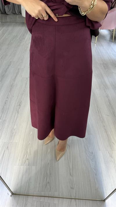 Midi Boy Vişne Çürüğü Süet Etek