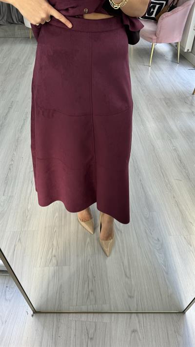 Midi Boy Vişne Çürüğü Süet Etek