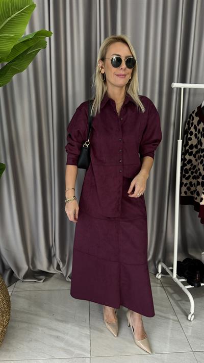 Midi Boy Vişne Çürüğü Süet Etek