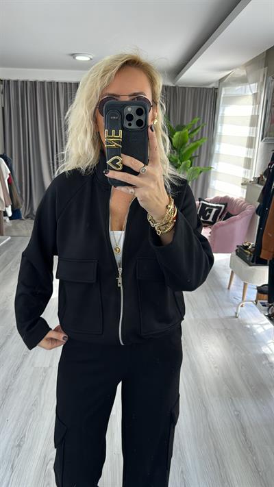 Modal Kumaş Kargo Cepli Siyah Takım