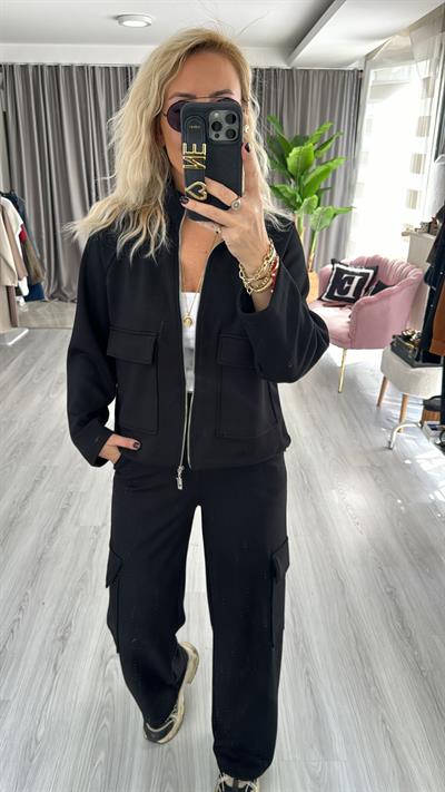 Modal Kumaş Kargo Cepli Siyah Takım