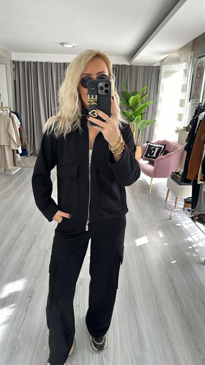 Modal Kumaş Kargo Cepli Siyah Takım