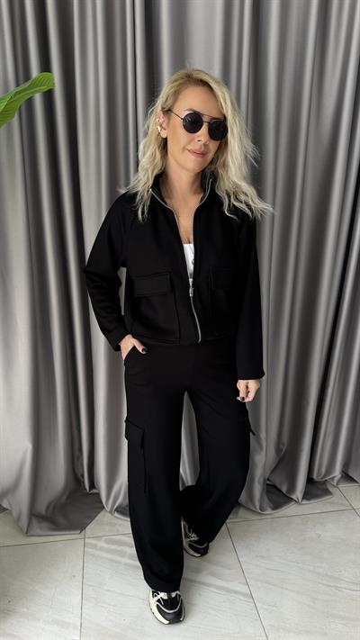 Modal Kumaş Kargo Cepli Siyah Takım