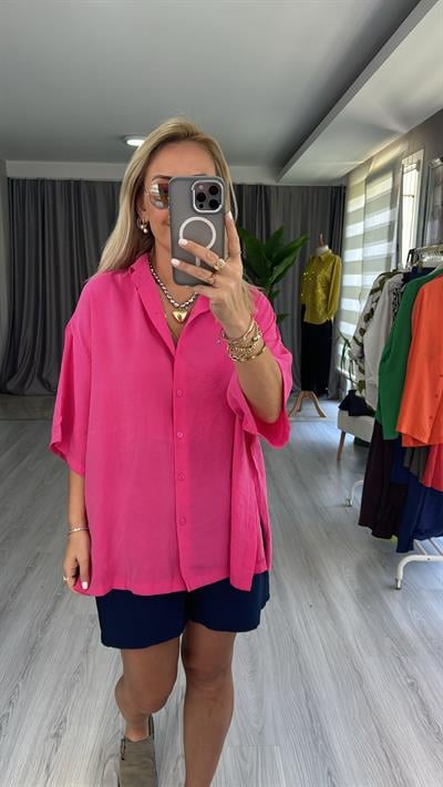 MODAL KUMAŞ TİRİL BASİC PEMBE GÖMLEK