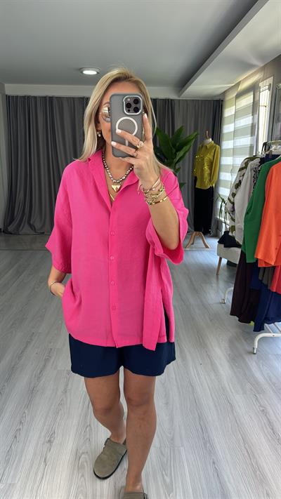 MODAL KUMAŞ TİRİL BASİC PEMBE GÖMLEK