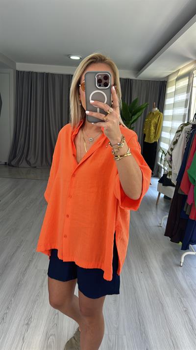 MODAL KUMAŞ TİRİL BASİC TURUNCU GÖMLEK