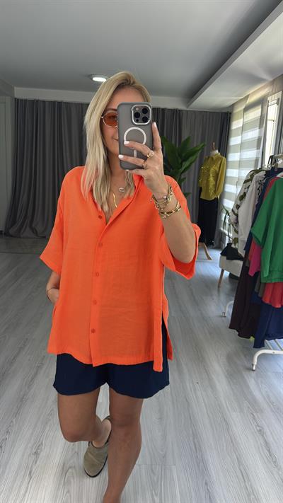 MODAL KUMAŞ TİRİL BASİC TURUNCU GÖMLEK