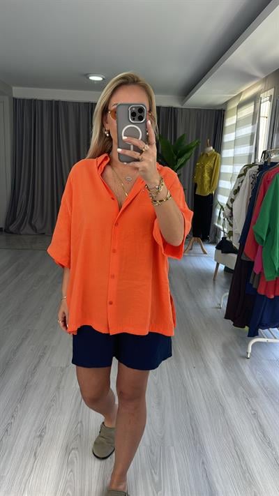 MODAL KUMAŞ TİRİL BASİC TURUNCU GÖMLEK