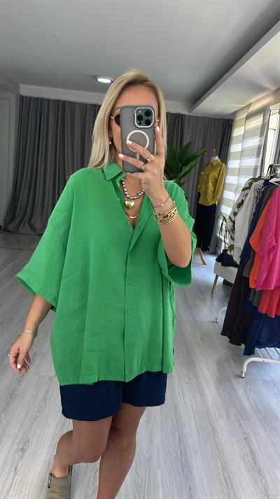 MODAL KUMAŞ TİRİL BASİC YEŞİL GÖMLEK