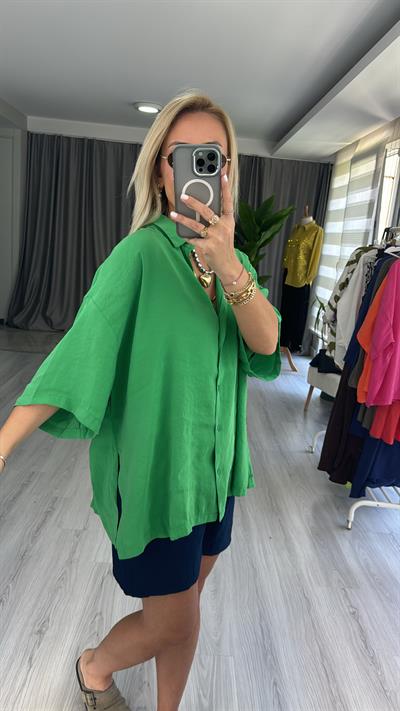 MODAL KUMAŞ TİRİL BASİC YEŞİL GÖMLEK