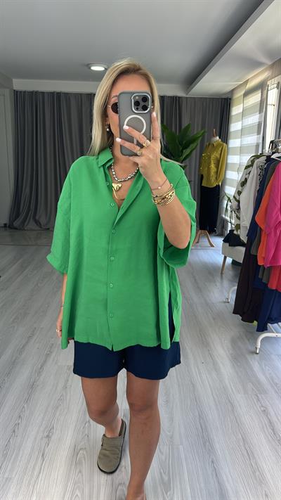 MODAL KUMAŞ TİRİL BASİC YEŞİL GÖMLEK