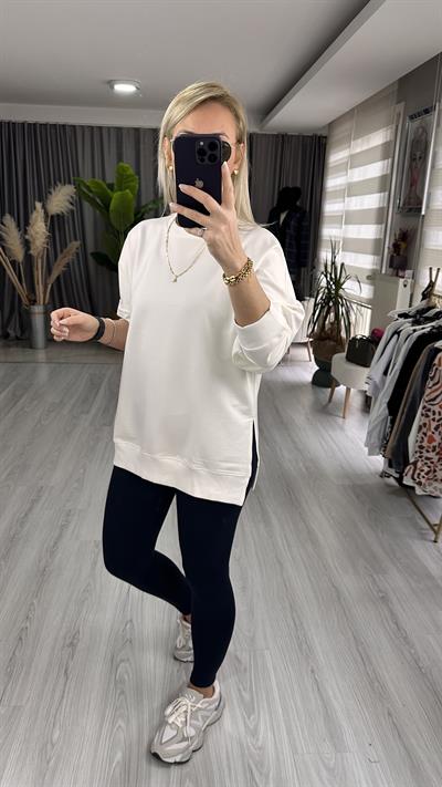 MODAL KUMAŞ YANI YIRTMAÇLI EKRU SWEAT