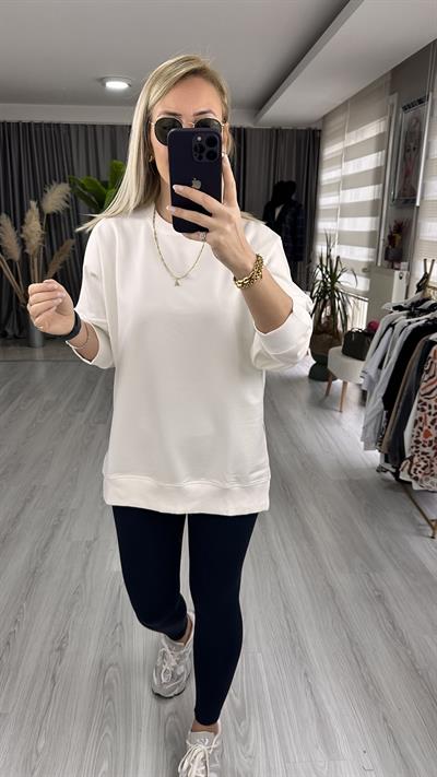 MODAL KUMAŞ YANI YIRTMAÇLI EKRU SWEAT