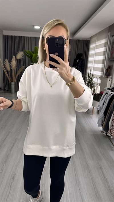 MODAL KUMAŞ YANI YIRTMAÇLI EKRU SWEAT
