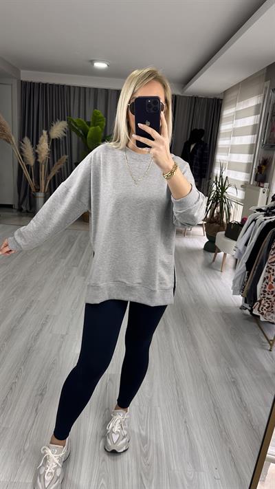 MODAL KUMAŞ YANI YIRTMAÇLI GRİ SWEAT