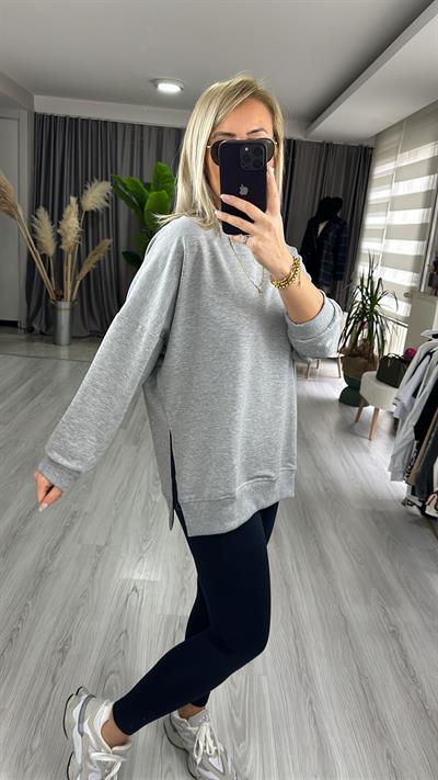 MODAL KUMAŞ YANI YIRTMAÇLI GRİ SWEAT