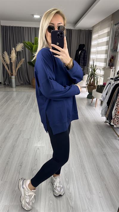 MODAL KUMAŞ YANI YIRTMAÇLI LACİVERT SWEAT