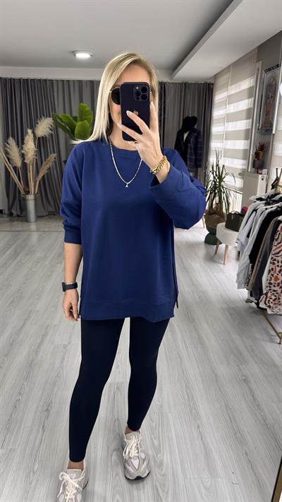 MODAL KUMAŞ YANI YIRTMAÇLI LACİVERT SWEAT
