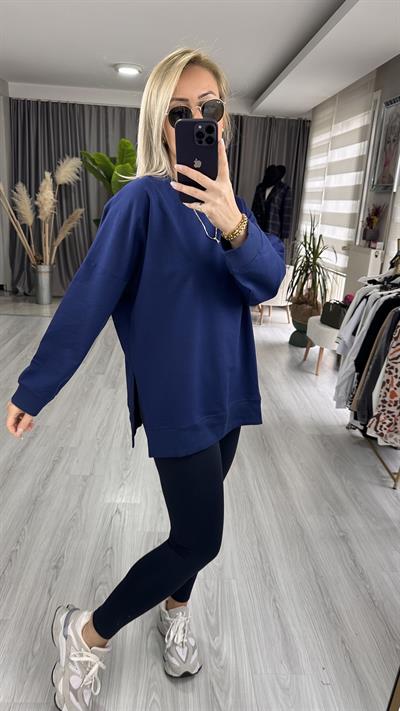 MODAL KUMAŞ YANI YIRTMAÇLI LACİVERT SWEAT