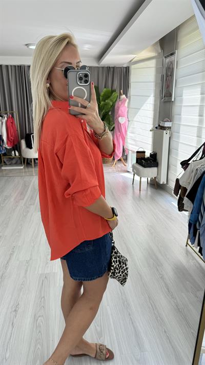 Modal Tencel Oranj Tiril Gömlek