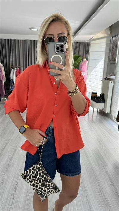 Modal Tencel Oranj Tiril Gömlek