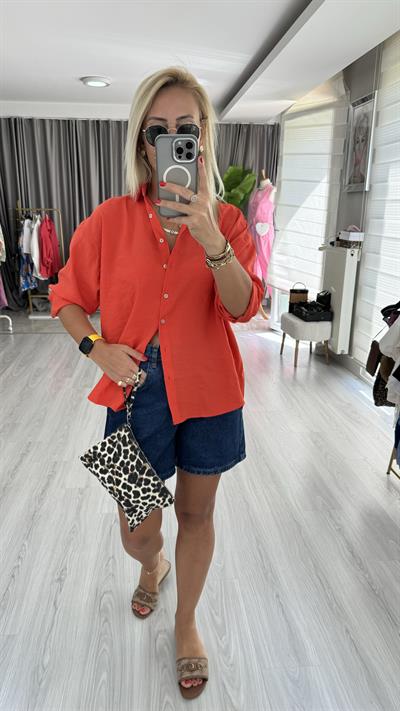 Modal Tencel Oranj Tiril Gömlek