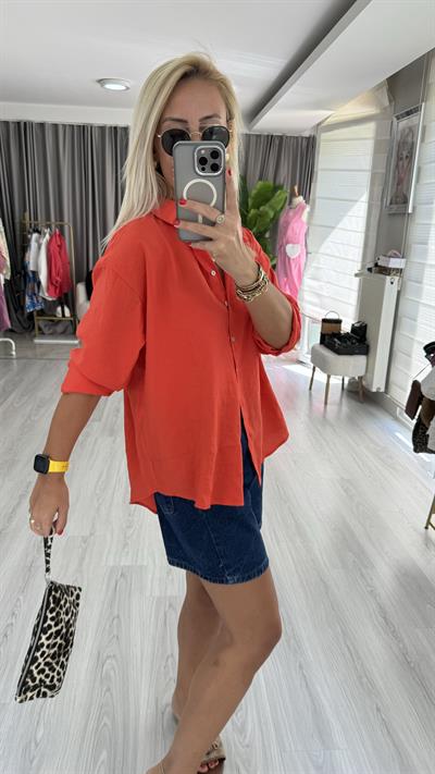 Modal Tencel Oranj Tiril Gömlek