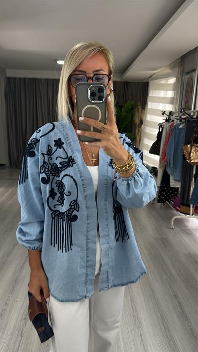 Nakış Detaylı Denim Ceket