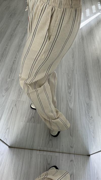 NATUREL, ÇİZGİLİ KETEN PANTOLON
