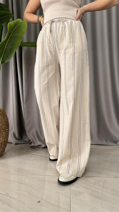 NATUREL, ÇİZGİLİ KETEN PANTOLON